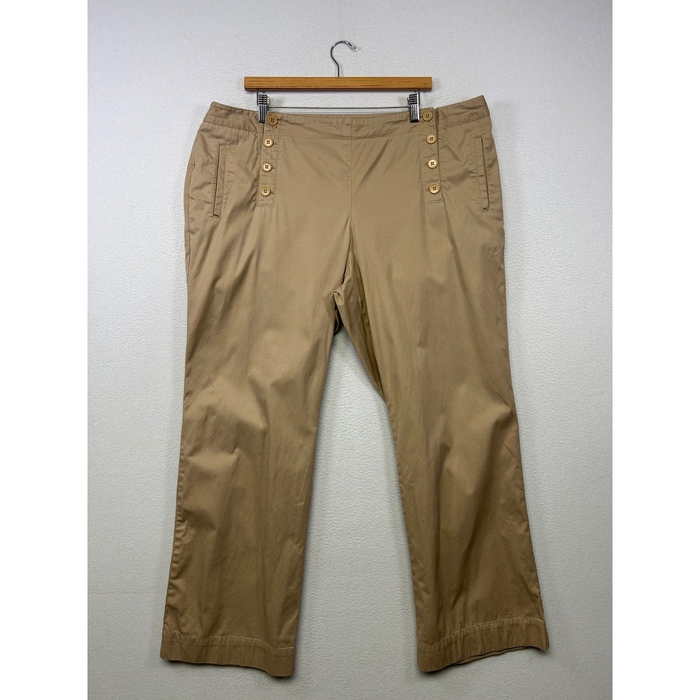 Nautical Preppy Talbots Woman 18W Khaki Tan Sailor Side Zip Heritage Pant Office